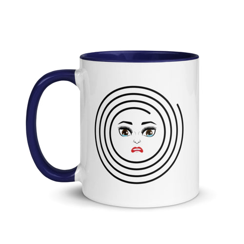 MoodieTudes™ I Want To Run Away mug with navy blue handle and interior, front face design