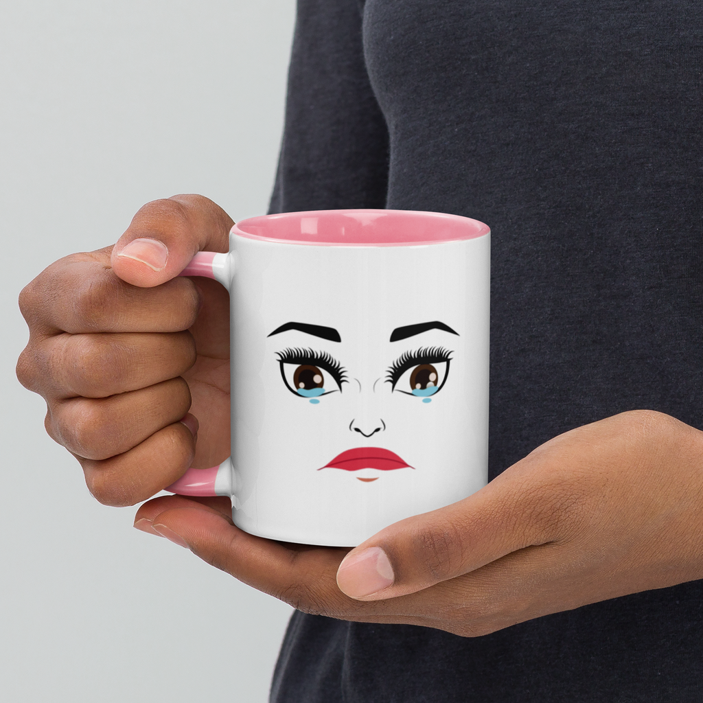 MoodieTudes™ Everything Makes Me Cry mug held in hand, front face design visible