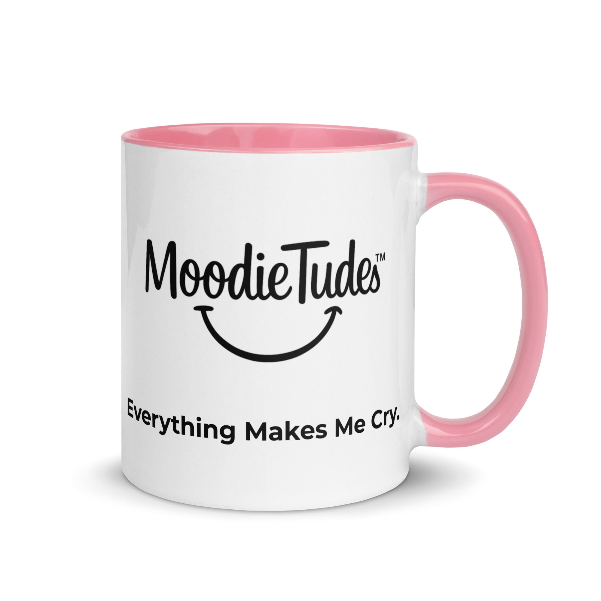 MoodieTudes™ Everything Makes Me Cry mug with logo and tagline